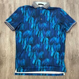 Greyson Polo Shirt Mens Medium Blue Geometric Floral Print Golf Performance Tech